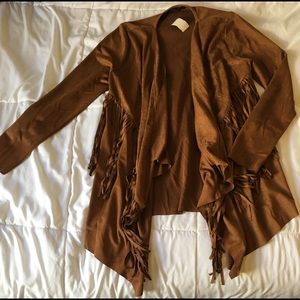 Cognac suede fringe cardigan